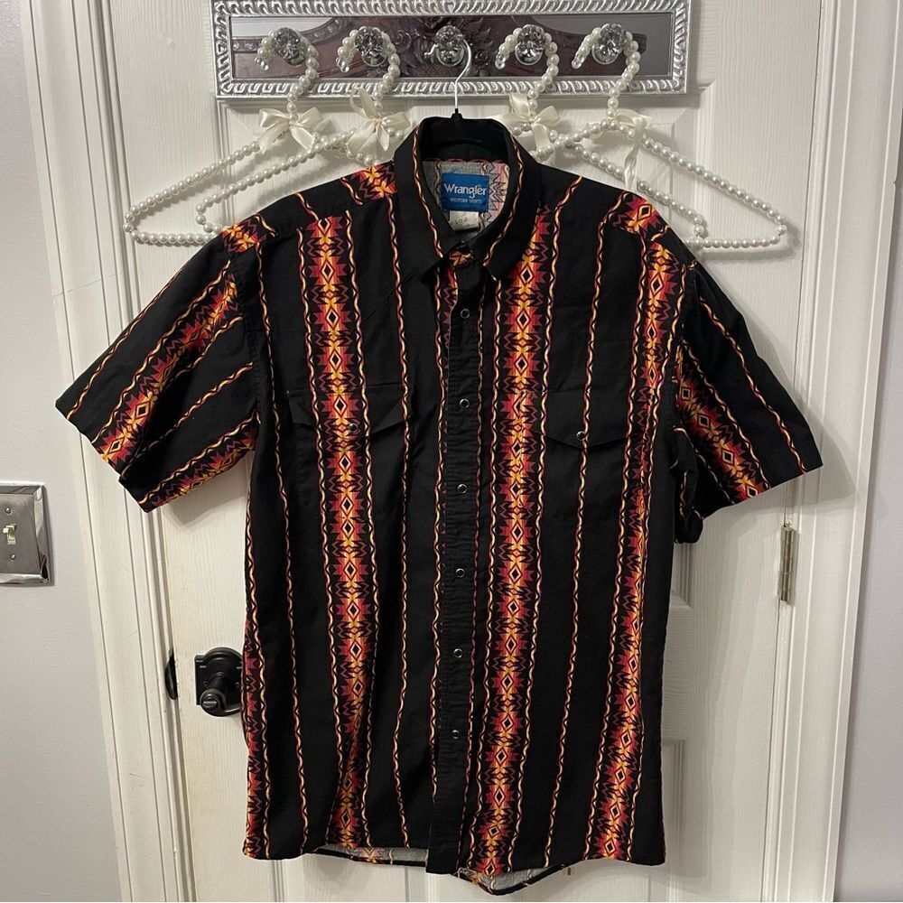 Vintage Wrangler Wester Navajo Aztec Print Cowboy Button Up Shirt